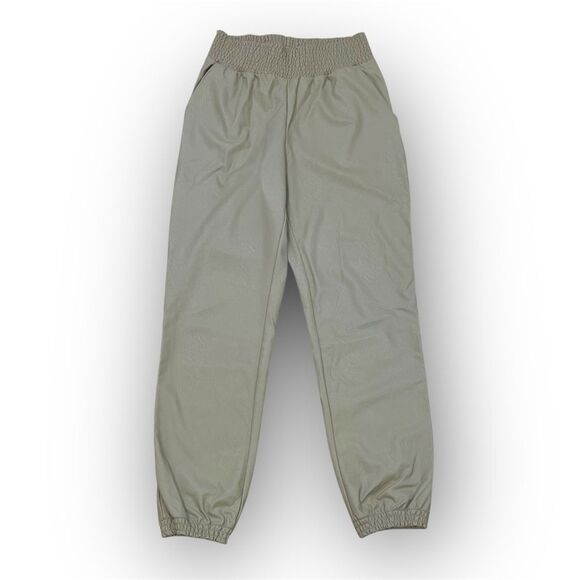 Commando, Sand Tan Faux Leather Jogger Pants Smocked Elastic Hem, Women’s Medium - Picture 4 of 15